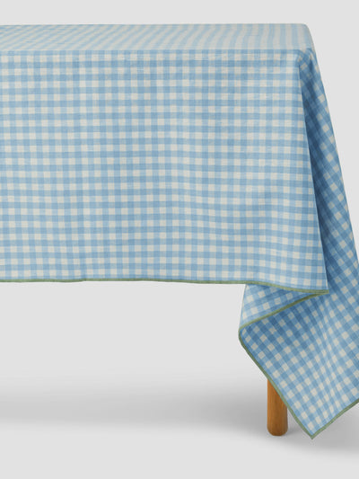 Warm Blue Gingham 100% Linen Tablecloth