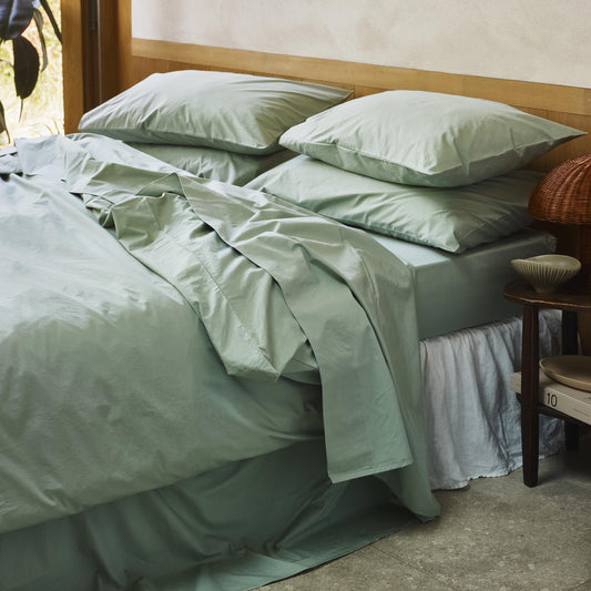 Mellow Green Washed Cotton Percale Duvet Cover