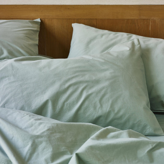 Mellow Green Washed Cotton Percale Pillowcases (Pair)