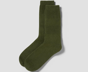 Moss Green Merino Wool Ribbed Socks