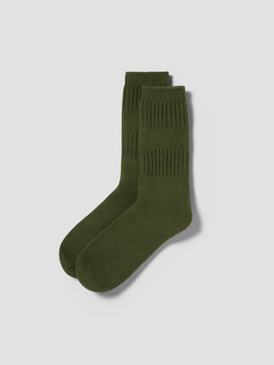 Moss Green Merino Wool Ribbed Socks