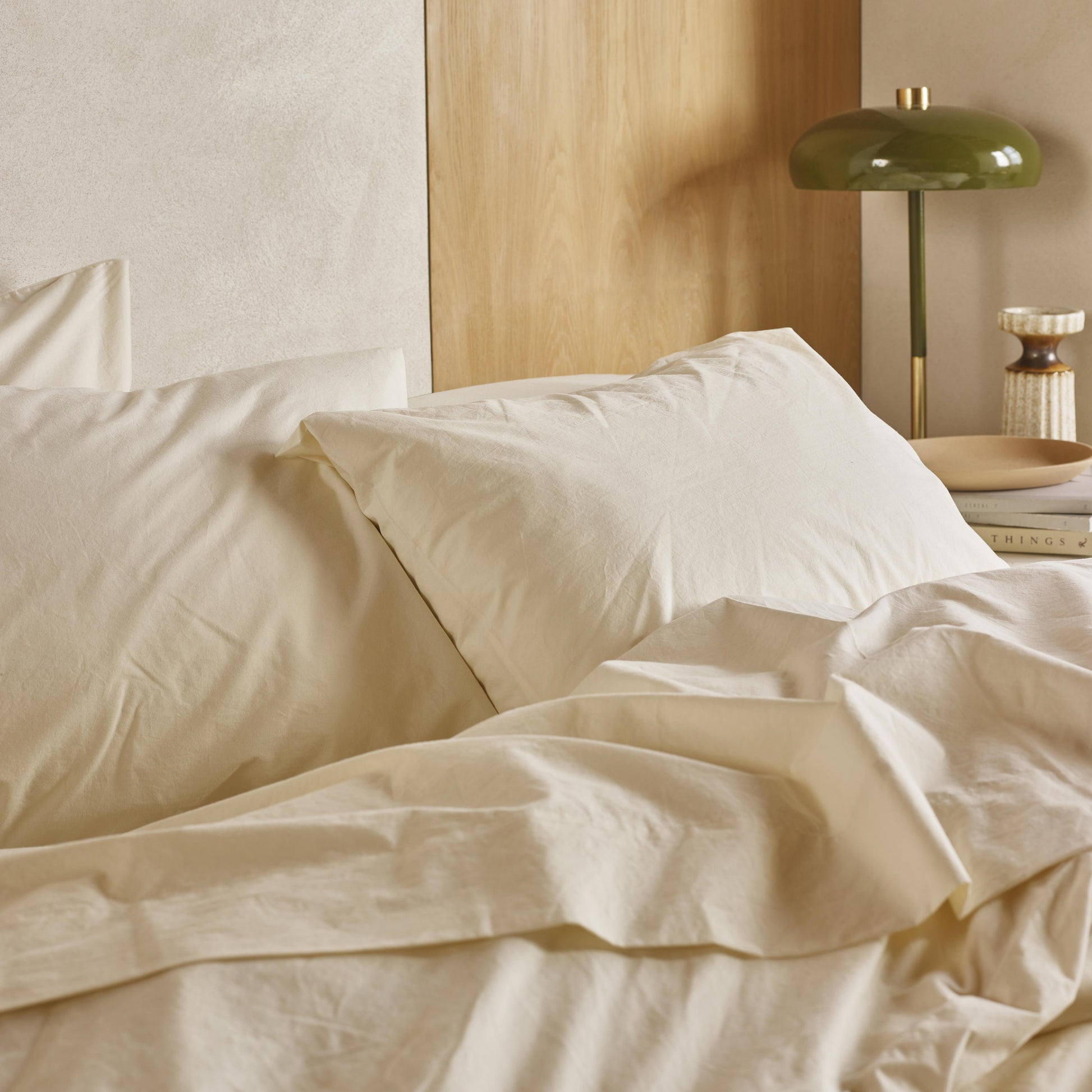 Mindful Cream Washed Cotton Percale Pillowcases (Pair)