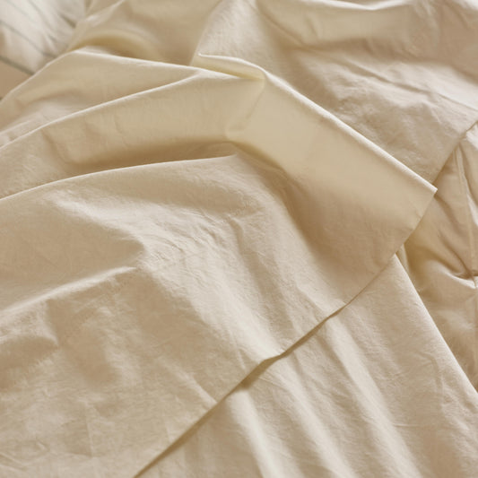Mindful Cream Washed Cotton Percale Flat Sheet
