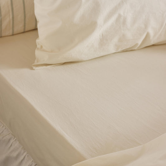 Mindful Cream Washed Cotton Percale Fitted Sheet