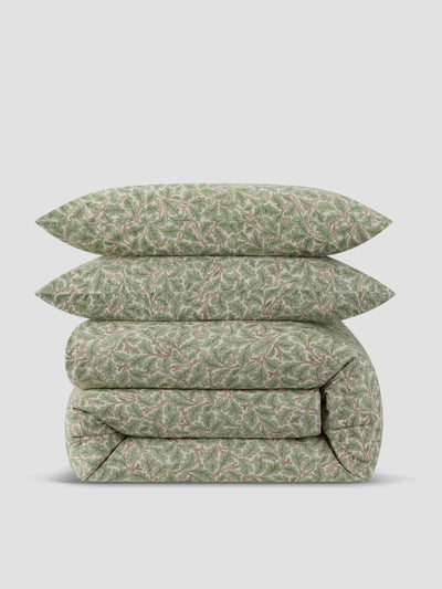 Leafy Arbour Oak Washed Cotton Percale Duvet Set