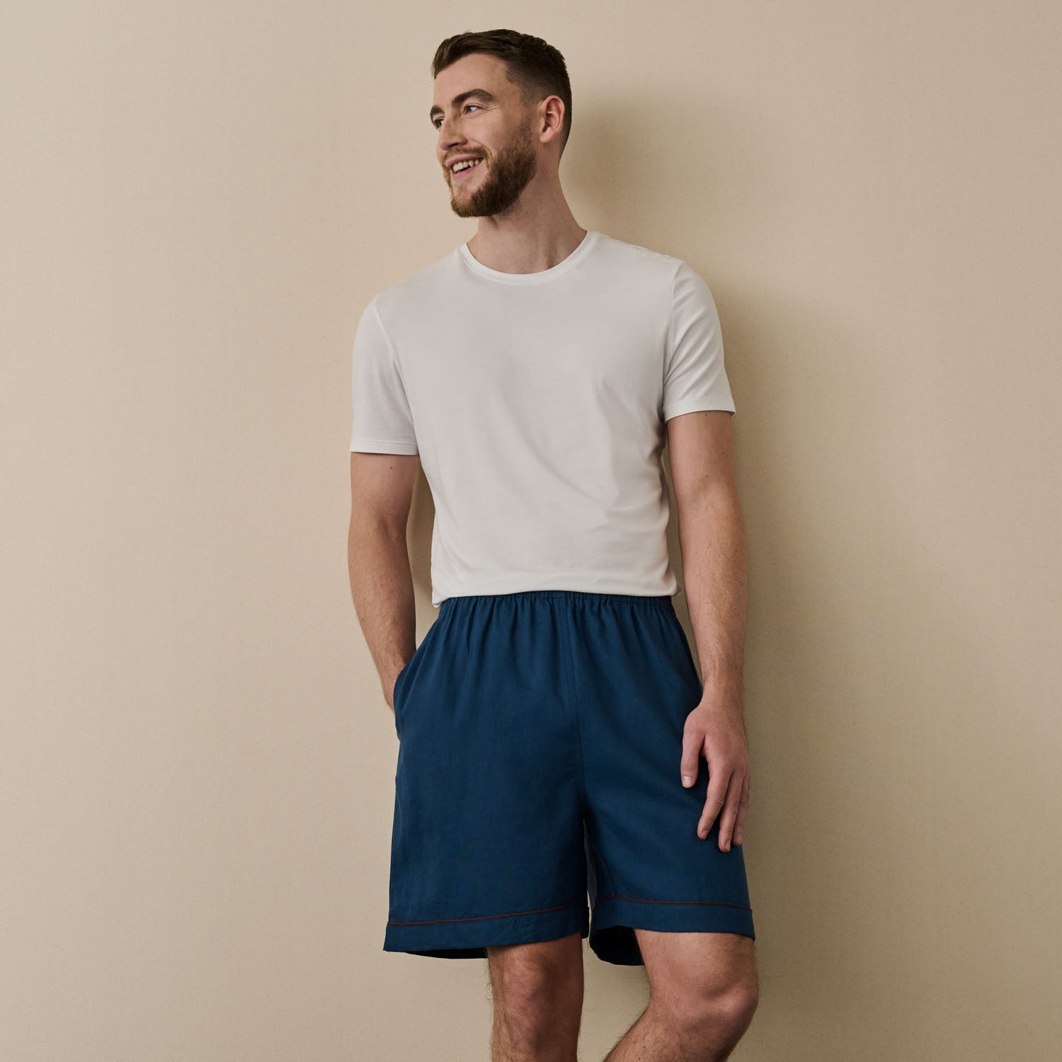 Marine Blue Linen Men's Pyjama Shorts