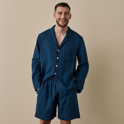 Marine Blue Linen Men's Pyjama Shirt - alternate image