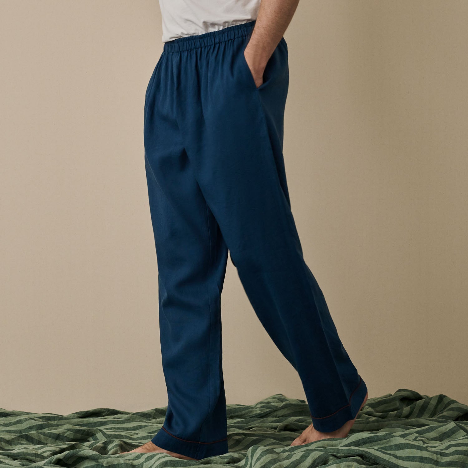 Marine Blue Linen Men's Pyjama Trousers