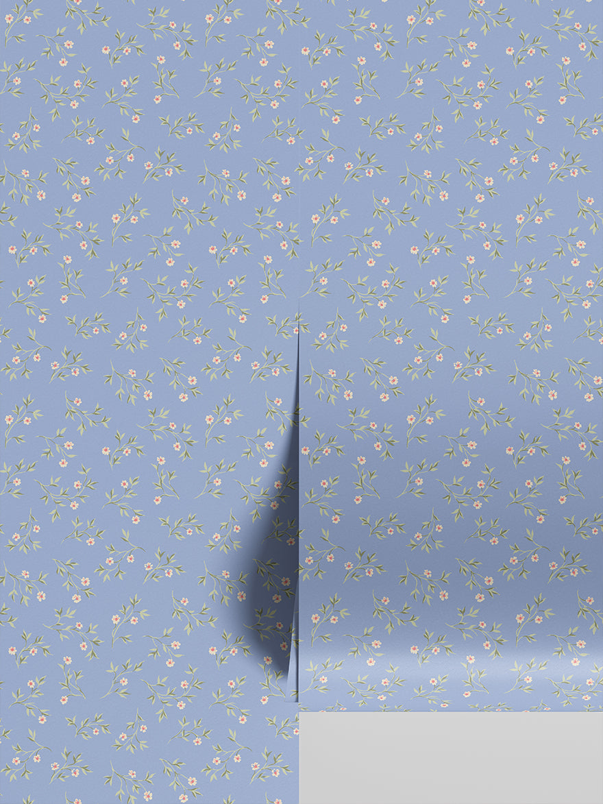 Meadow Blue Spring Sprig Wallpaper