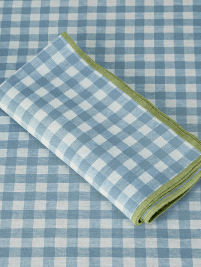 Warm Blue Gingham 100% Linen Napkins Set of 4