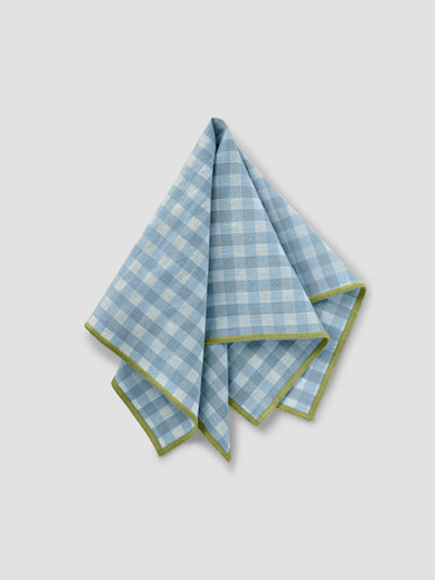 Warm Blue Gingham 100% Linen Napkins Set of 4 - alternate image