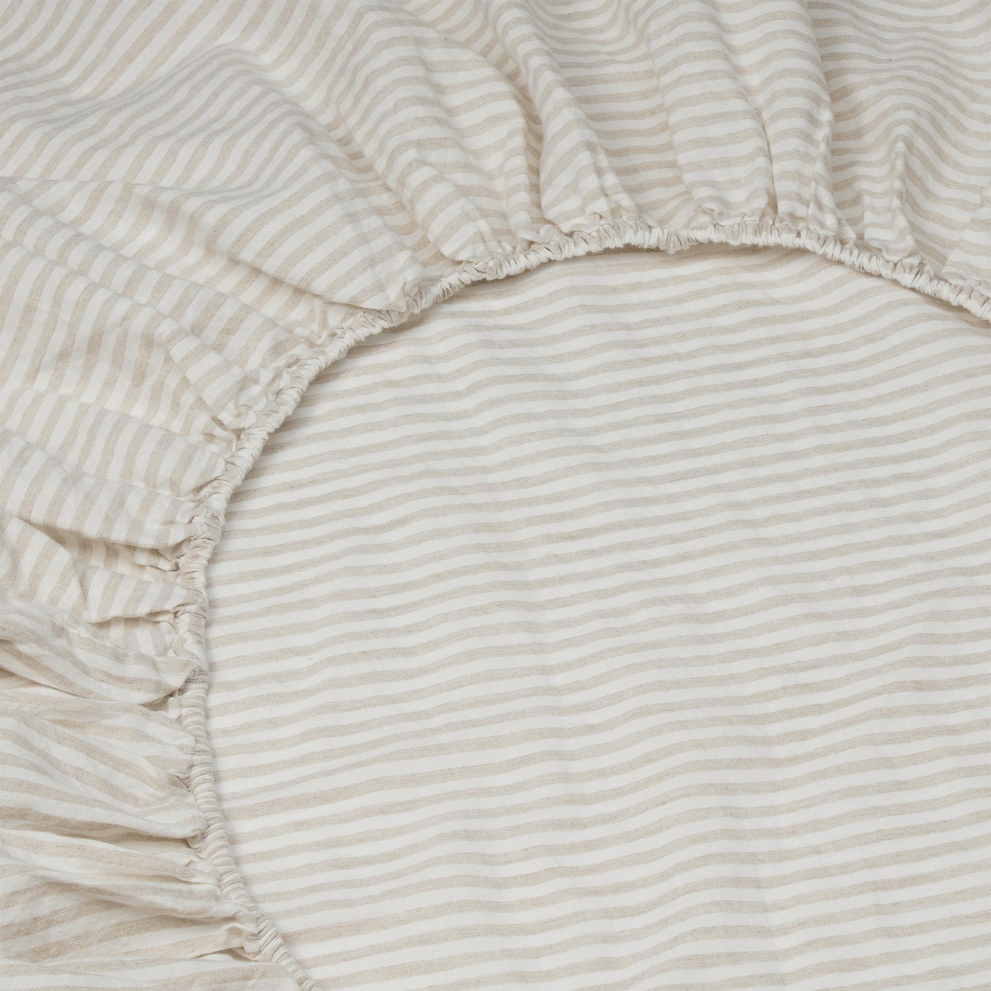 Oatmeal Stripe 100% Linen Fitted Sheet