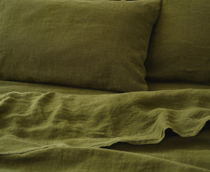 Botanical Green Linen Blend Pillowcases (Pair)