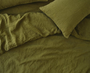 Botanical Green Linen Blend Duvet Cover