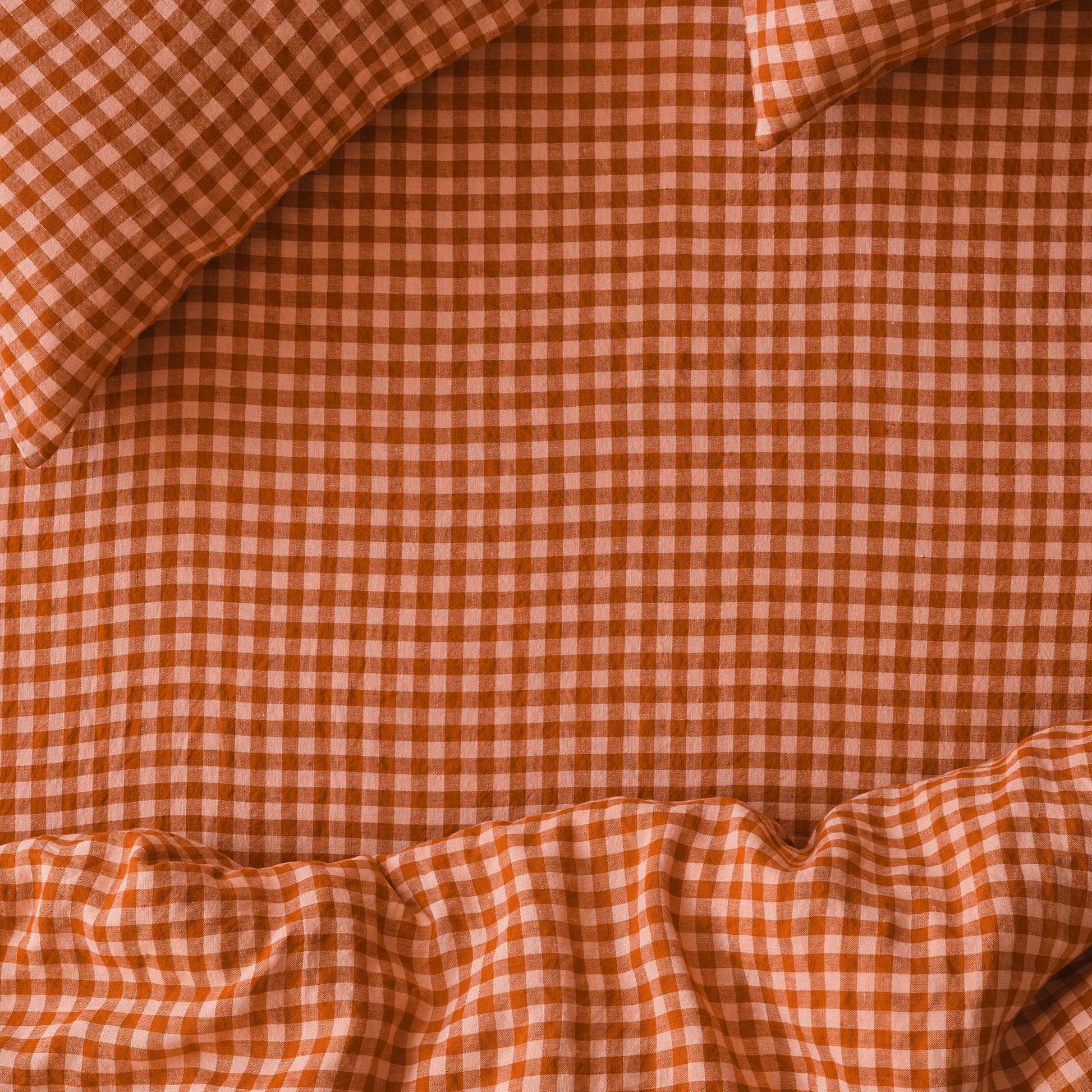 Cinnamon & Peach Colour Drenched Gingham Linen Blend Fitted Sheet