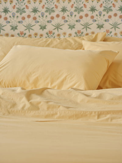Butter Yellow Washed Cotton Percale Pillowcases (Pair)