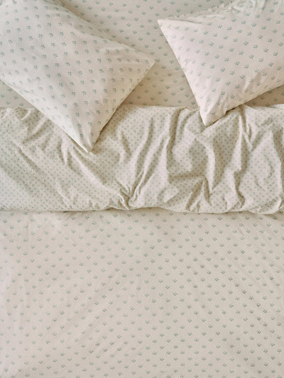 Mellow Green Martha Floral Cotton Duvet Cover