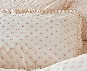 Dusty Pink Martha Floral Cotton Frill Pillowcases (Pair)
