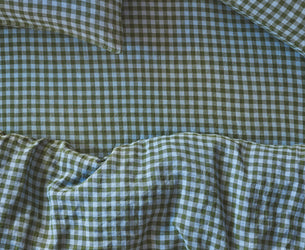 Fern Green & Dusk Blue Colour Drenched Gingham Linen Blend Pillowcases (Pair)