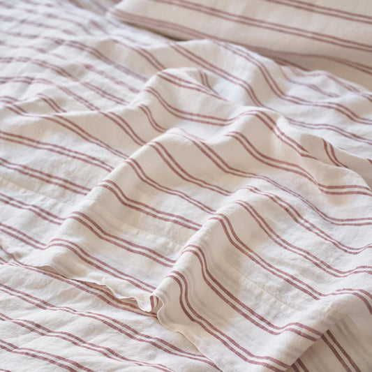 Rhubarb Kemptown Stripe Linen Blend Flat Sheet