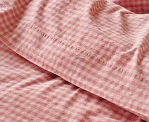 Dusty Pink & Rose Colour Drenched Gingham Linen Blend Flat Sheet