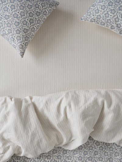 Dusk Blue Folk Stripe Linen Blend Fitted Sheet