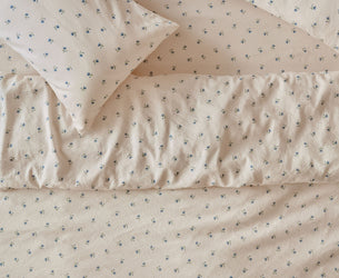 Dusk Blue Posy Bud Linen Blend Duvet Cover