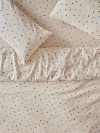 Dusk Blue Posy Bud Linen Blend Duvet Cover