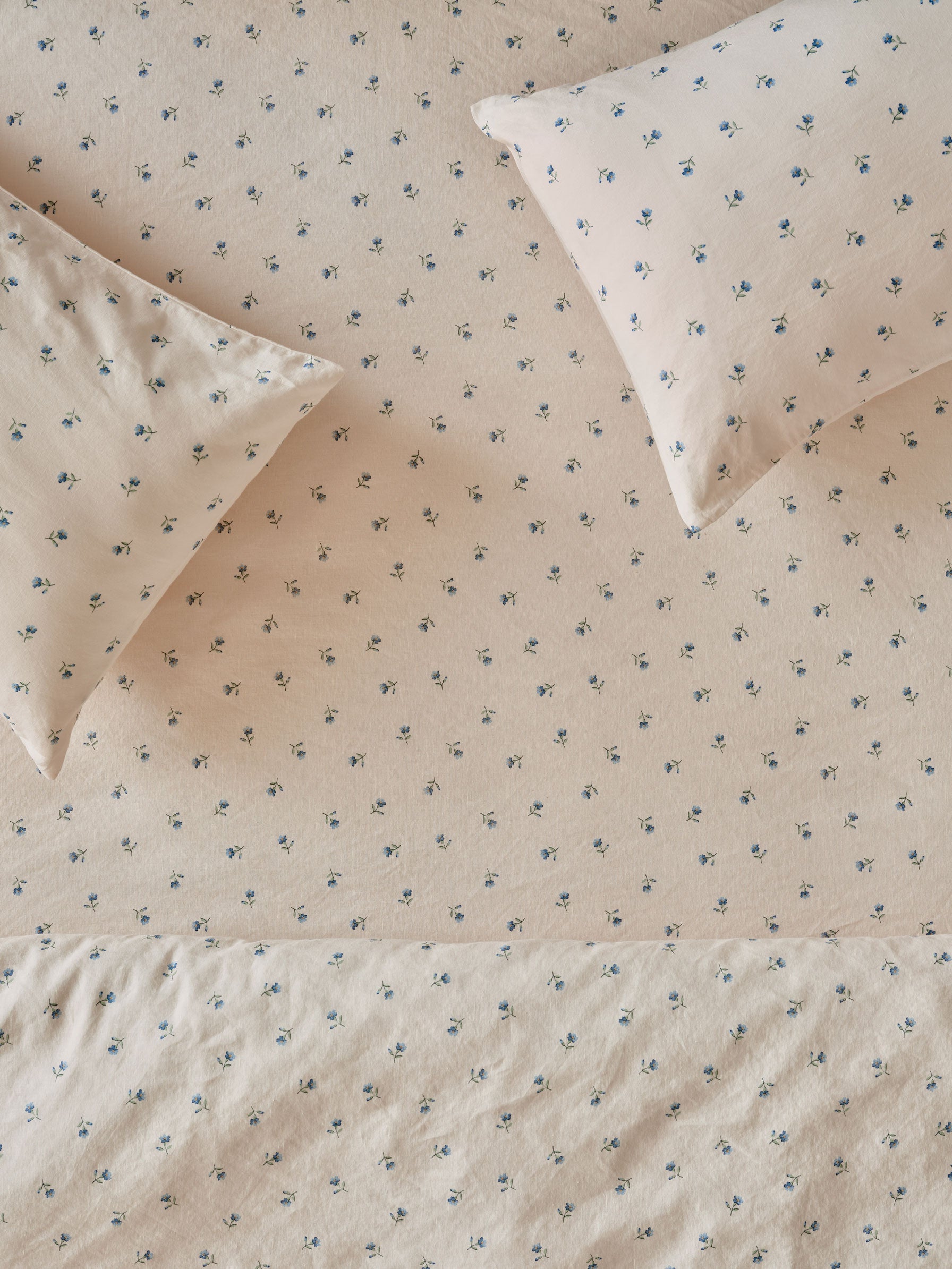 Dusk Blue Posy Bud Linen Blend Fitted Sheet