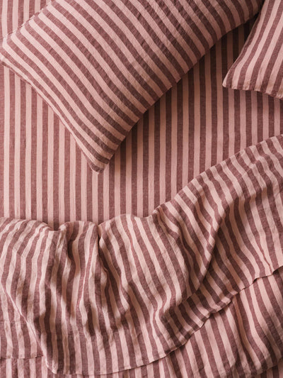 Rhubarb & Rose Pembroke Stripe 100% Linen Fitted Sheet