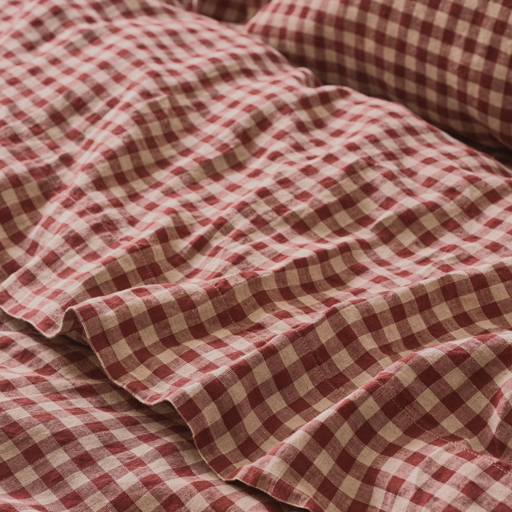 Rhubarb Gingham Linen Blend Flat Sheet