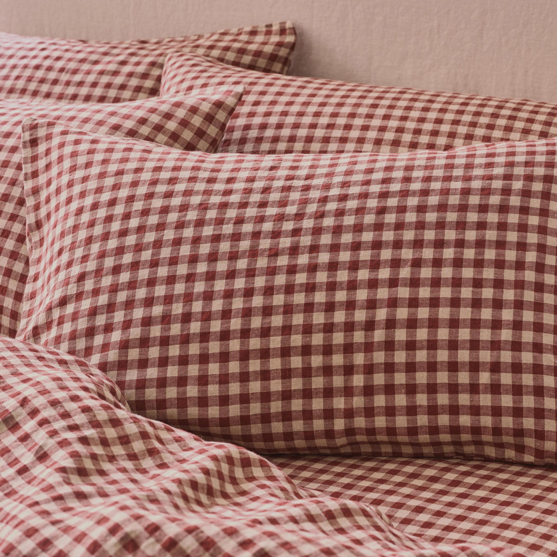 Rhubarb Gingham Linen Blend Pillowcases (Pair)