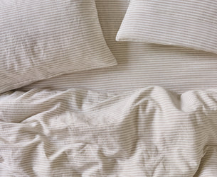 Oatmeal Stripe Linen Blend Duvet Cover