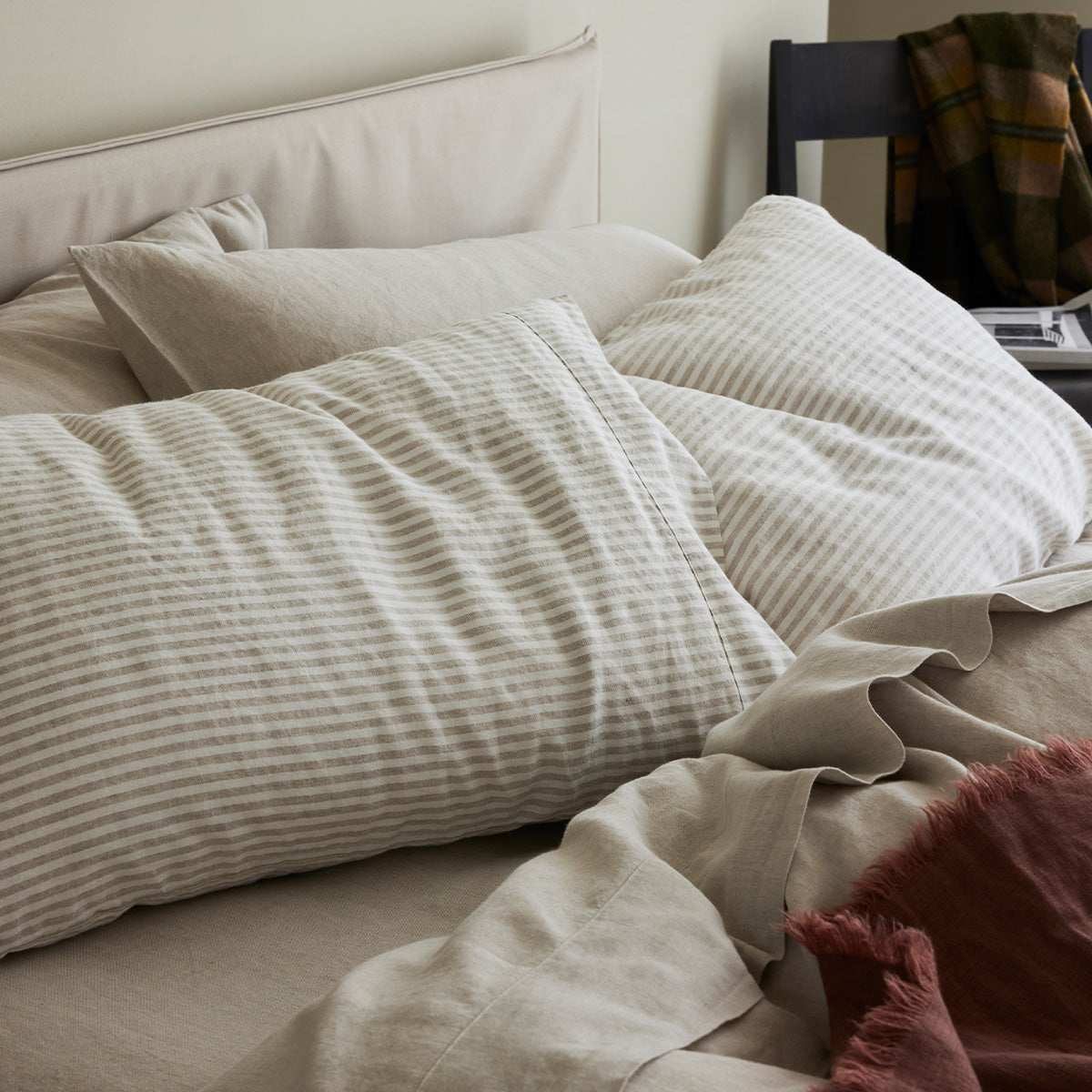 Oatmeal Stripe 100% Linen Pillowcases (Pair)