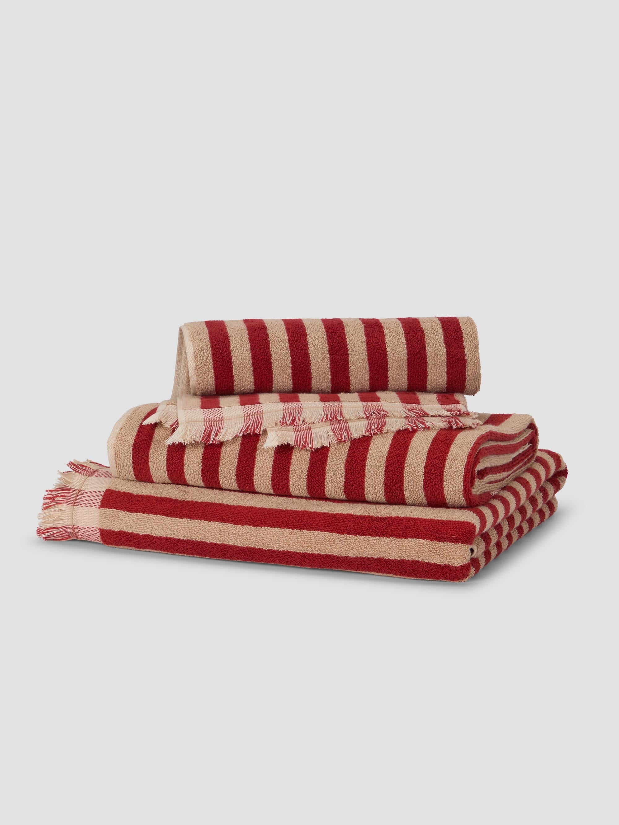 Sandstone Red Pembroke Stripe Cotton Towels