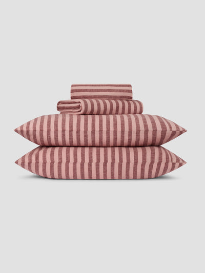 Rhubarb & Rose Pembroke Stripe Linen Blend Sheet Set