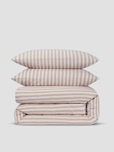 Elderberry Pembroke Stripe Linen Blend Duvet Set