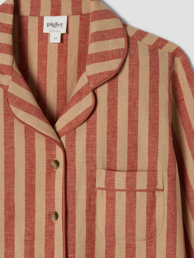 Sandstone Red Pembroke Stripe Linen Blend Trouser Set