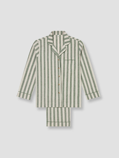 Fern Green Pembroke Stripe Linen Blend Pyjama Trouser Set