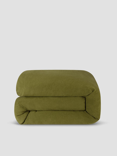 Botanical Green 100% Linen Duvet Cover - alternate image