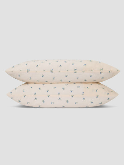 Dusk Blue Posy Bud Linen Blend Pillowcases (Pair)