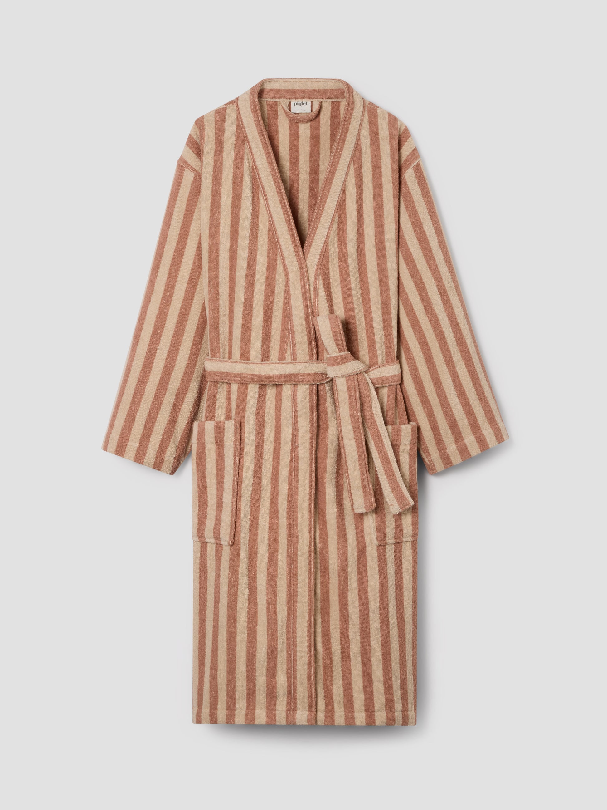 Sand Shell Pembroke Stripe Cotton Robe | Piglet in Bed UK Sand Shell Pembroke Stripe Cotton Robe | Piglet in Bed UK