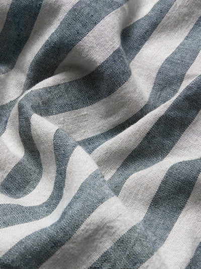 Atlantic/Oatmeal Pembroke Stripe Linen Blend Fabric Swatch