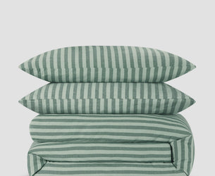 Pine Green Pembroke Stripe Linen Blend Duvet Set