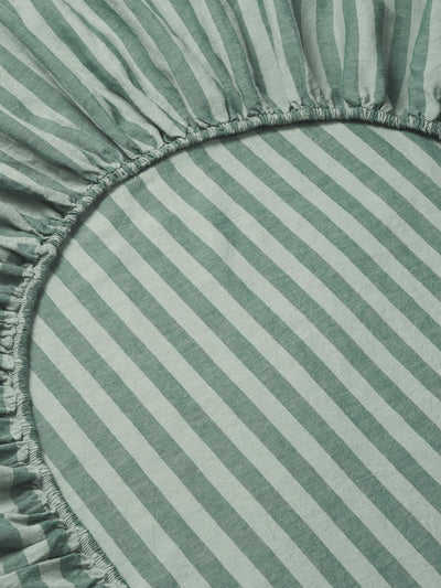 Pine Green Pembroke Stripe 100% Linen Fitted Sheet - alternate image