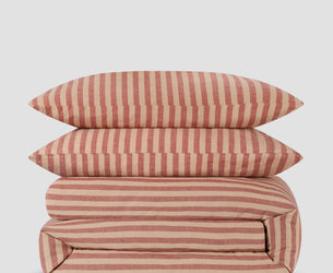 Sandstone Red Pembroke Stripe Linen Blend Duvet Set