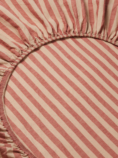 Sandstone Red Pembroke Stripe 100% Linen Fitted Sheet - alternate image