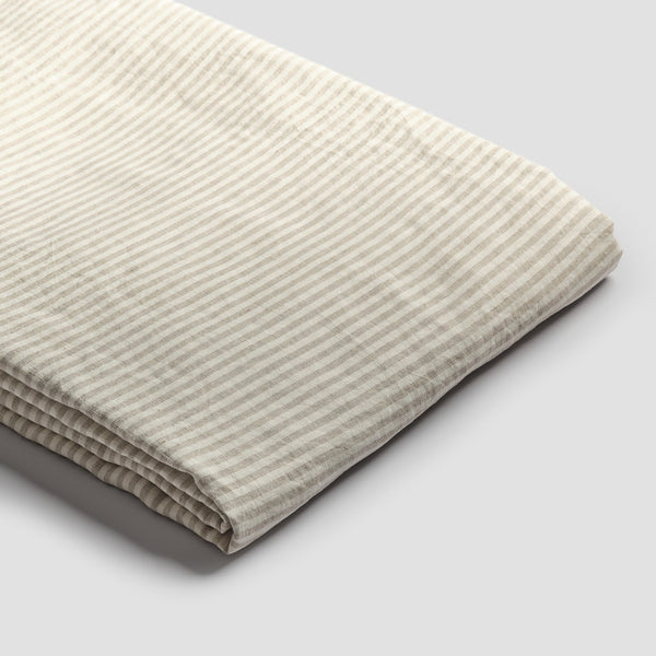 100% Linen Fitted Sheet - White Oatmeal Beige, Queen Size, OEKO-TEX Certified, Deep Pocket