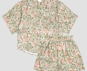 Soft Sage Honeysuckle Linen Women’s Pyjama Shorts Set