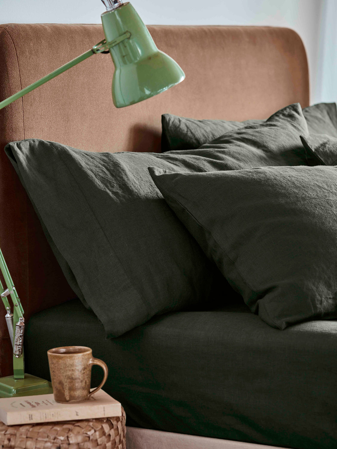Fern Green Linen Blend Pillowcases (Pair)